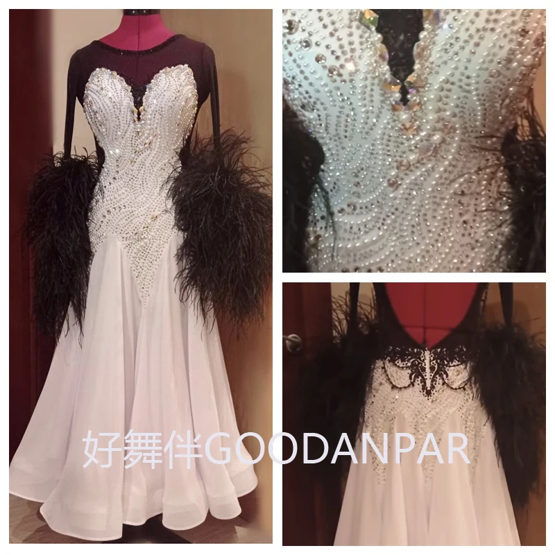 

Standard Dance Dress for Competition Ballroom Dance Dress ballroom gown Waltz dance dress Stage costume white ostrich feather