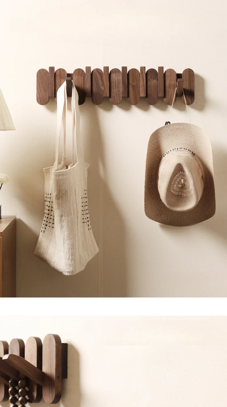 Luxury Wall Coat Rack Walnut Wood Clothes Dress Hanger Hooks Backpack Coat Pants Interior Furniture Bedroom Clothing Storage