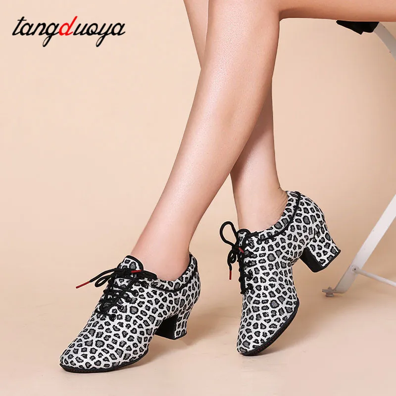 

Leopard Latin Dance Shoes Women Shoes Jazz Tango Salsa Woman Modern Ballroom Dance Shoes Teacher Shoes 5cm Heels Dance Sneakers