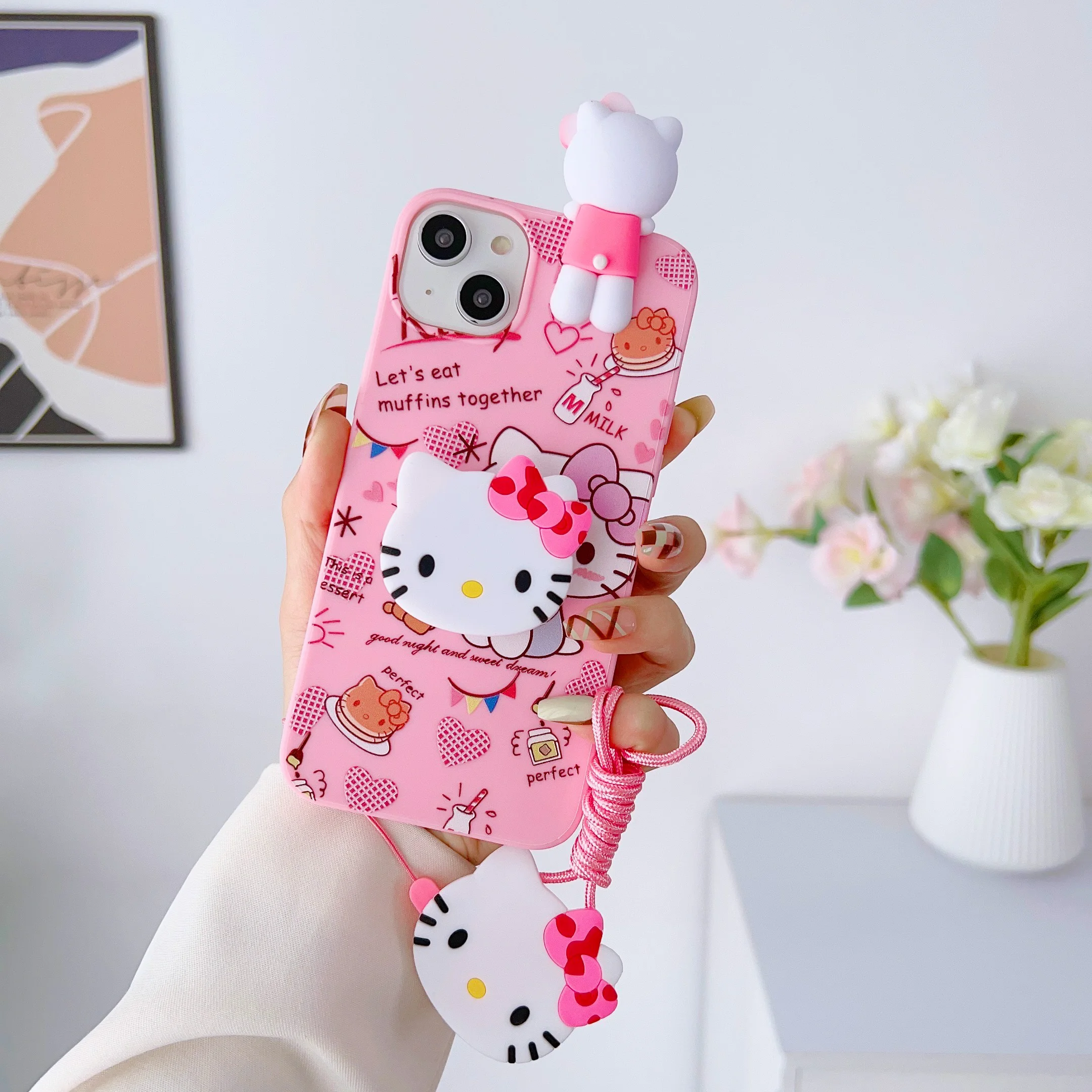 thumbnail image 1 of Funda de Hello Kitty con cuerda de soporte para Samsung Galaxy, A12, A11, A71, A51, A52, A22, A02s, A32, A72, A13, A53, A03s, A04s, A20s, A33, A73, A23, 1 of 5