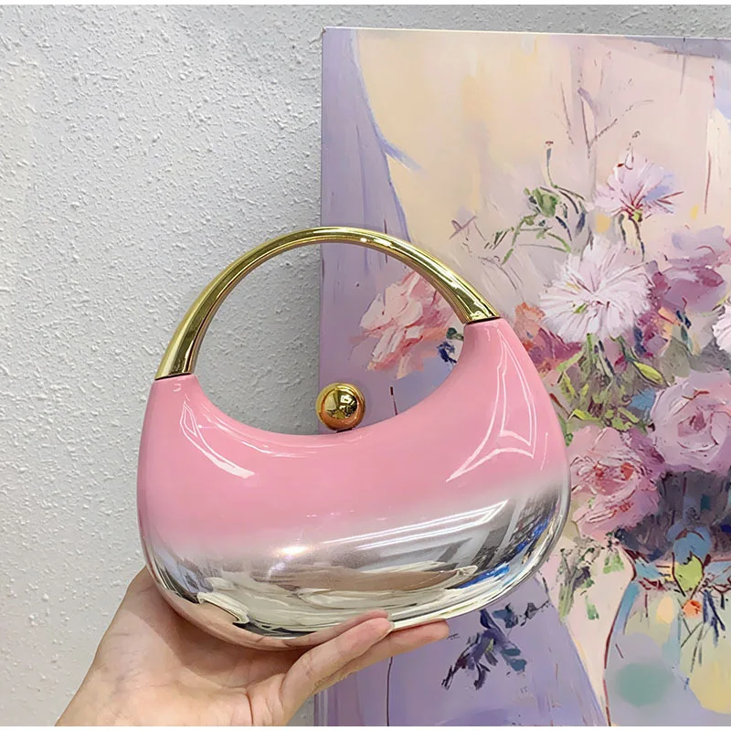 Shiny Handbag New Personality Fashion Brand Design Shell Acrylic Material Creative Moon Gradient Color Lipstick Change Party Bag 5