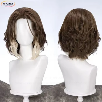 Parrucca cosplay Arcane Viktor The Machine Herald Viktor Parrucche anime corte marroni bianche resistenti al calore per capelli sintetici Versione lunga