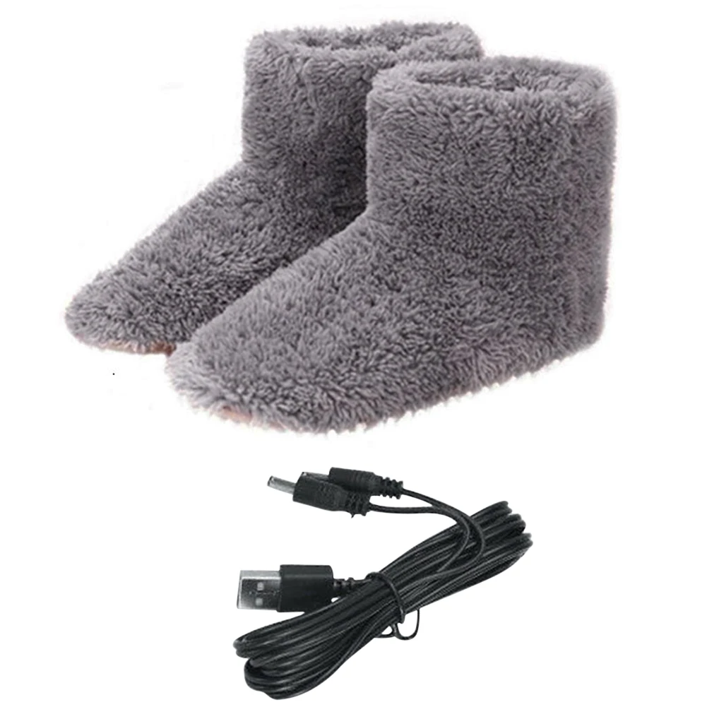 Women Men Electric Heating Shoes Washable USB Heated Shoes Comfortable Plush Snow Boots Washable Foot Warmer Slipper for Winter