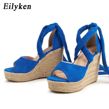 Eilyken 여성용 솔리드 플랫폼 웨지 샌들, 패션 하이힐 신발, 발목 스트랩, 오픈 토 여성 신발, 여름