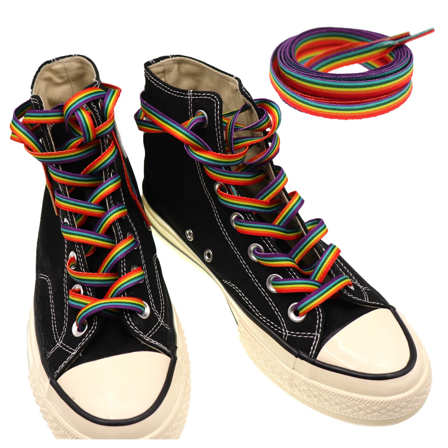 

1 Pair Rainbow Elastic Shoelaces Gradient Color High Top Canvas Shoes Laces Shoes Strings Rainbow Personalized Printing Shoelace