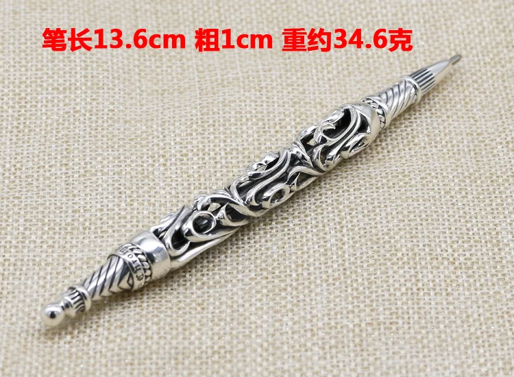 925 Sterling Silver Cross Cut Carved Retro Ballpoint Pen Personalized Gift  Signature Pen - AliExpress