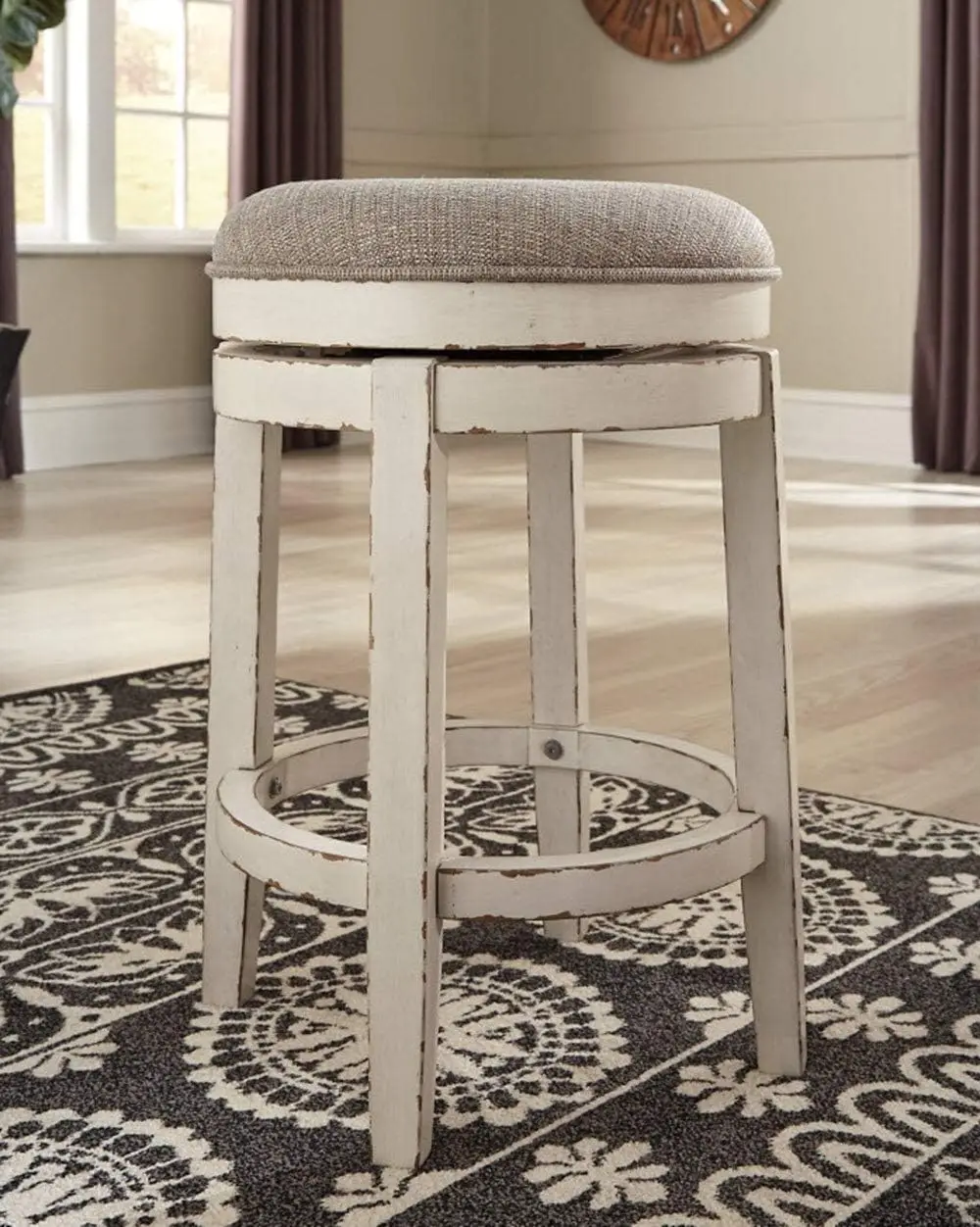 Realyn French Country 24" Counter Height Backless Swivel Barstool, Chipped White
