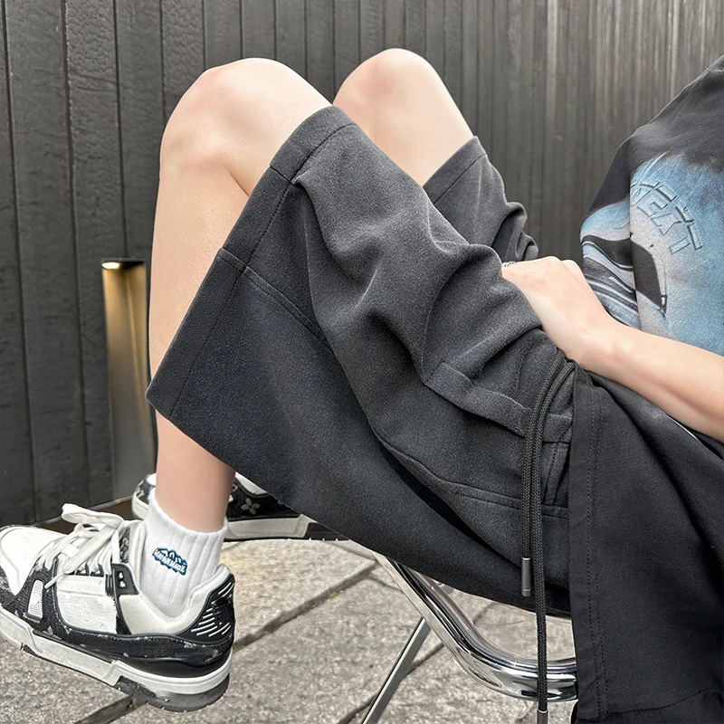 Japanese Style Men's Shorts Classic Wide Leg Shorts Solid Colours Casual Beach Shorts Side Pockets 2024 Summer Male Short