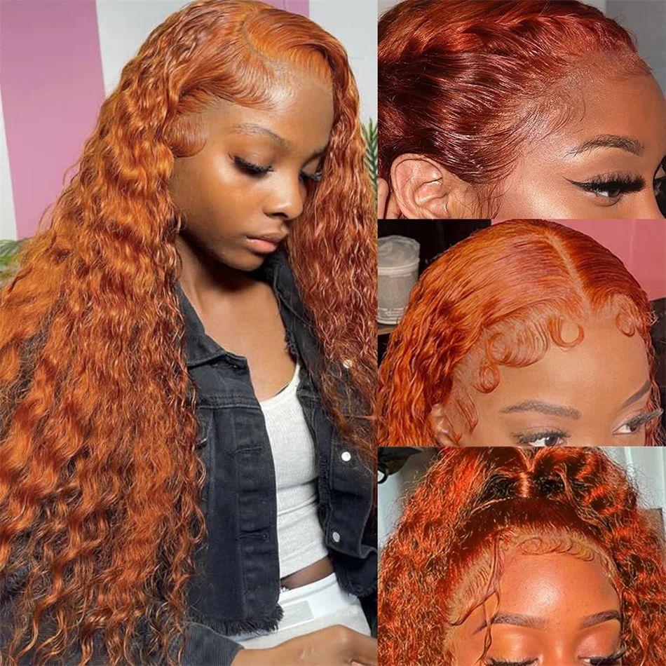 

10-30 Inch Ginger Orange 13x4 Curly Lace Front Wigs Deep Curly Human Hair Wigs 4x4 HD Transparent Deep Wave Lace Frontal Wigs