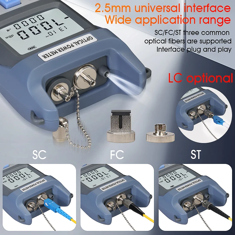 3 in 1 FTTH Fiber Optic Power Meter VFL LED Light with SC/FC/ST Universal Connector -70~+10dBm Fiber Optical Tester 1-50MW
