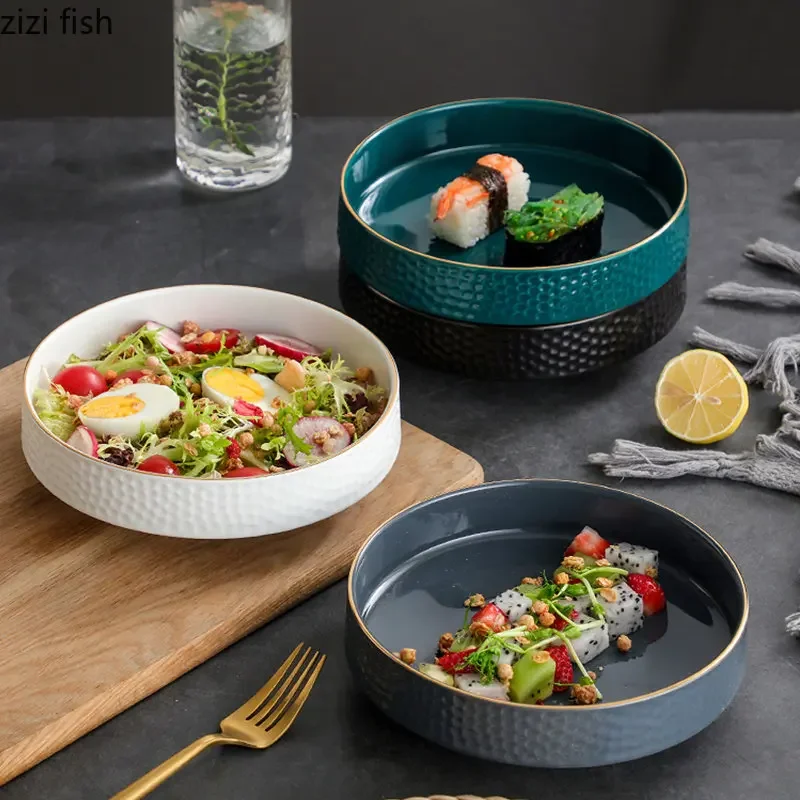 Japanese Ceramic Salad Plate Dessert Dish Snack Bowl Thick Soup Plate Sashimi Molecular Cuisine Specialty Tableware