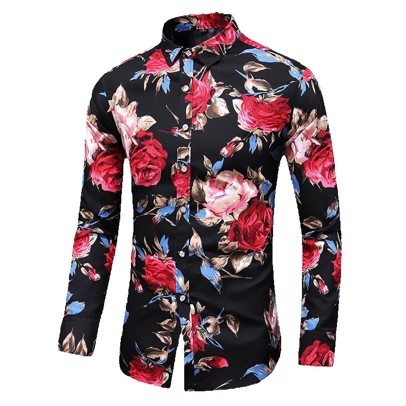 

Printed Men's Long-sleeved Shirt in Autumn and Winter of 19 New Large Casual Flower Fitting Shirt 7xl