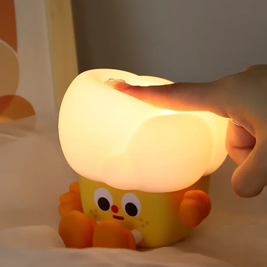 

USB Rechargeable Cute Cartoon Popcorn Silicone Night Light Sleeping Light Touch Sensor Timing Light For Home Bedroom Decoration