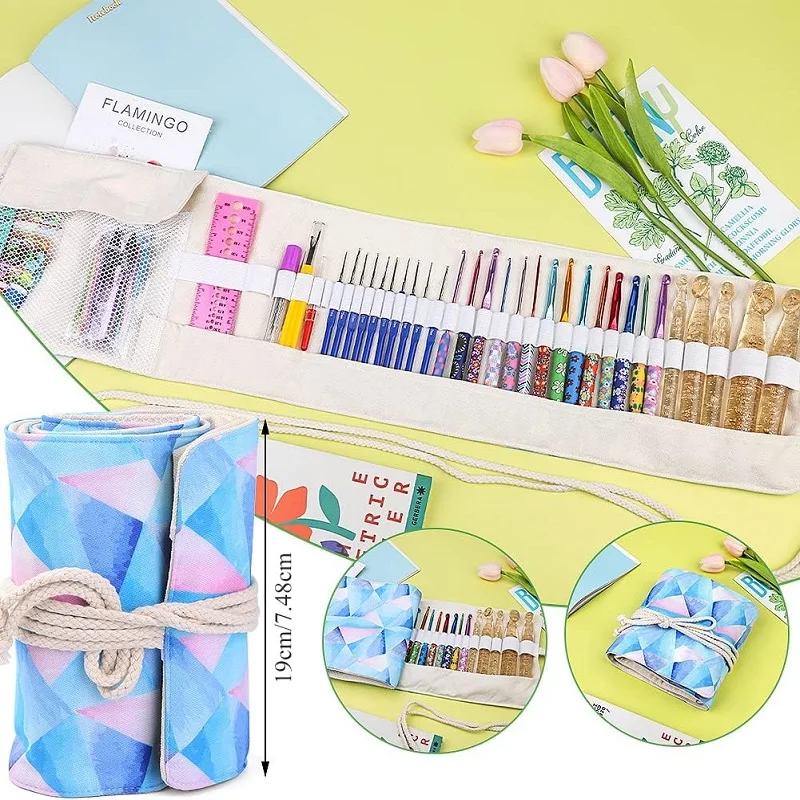 BUDDUR 멀티 컬러 크로셰 후크 키트, 솔기 리퍼 및 뜨게 바늘, 원단 직조 DIY 수제 공예 액세서리 세트