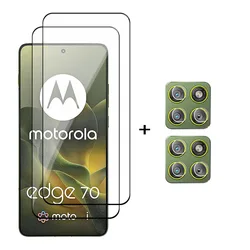 Premium Tempered Glass Screen Protector - Full Coverage HD Protective Film - Moto Edge 70 (2 Glass and 2 Lens)