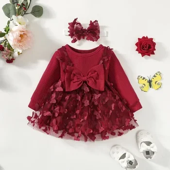 Abiti da bambino per ragazze Abito da ragazza primavera autunno Bambino Dolce abito da principessa Infantile Moda Ragazza Maglia Farfalla Abito da neonato