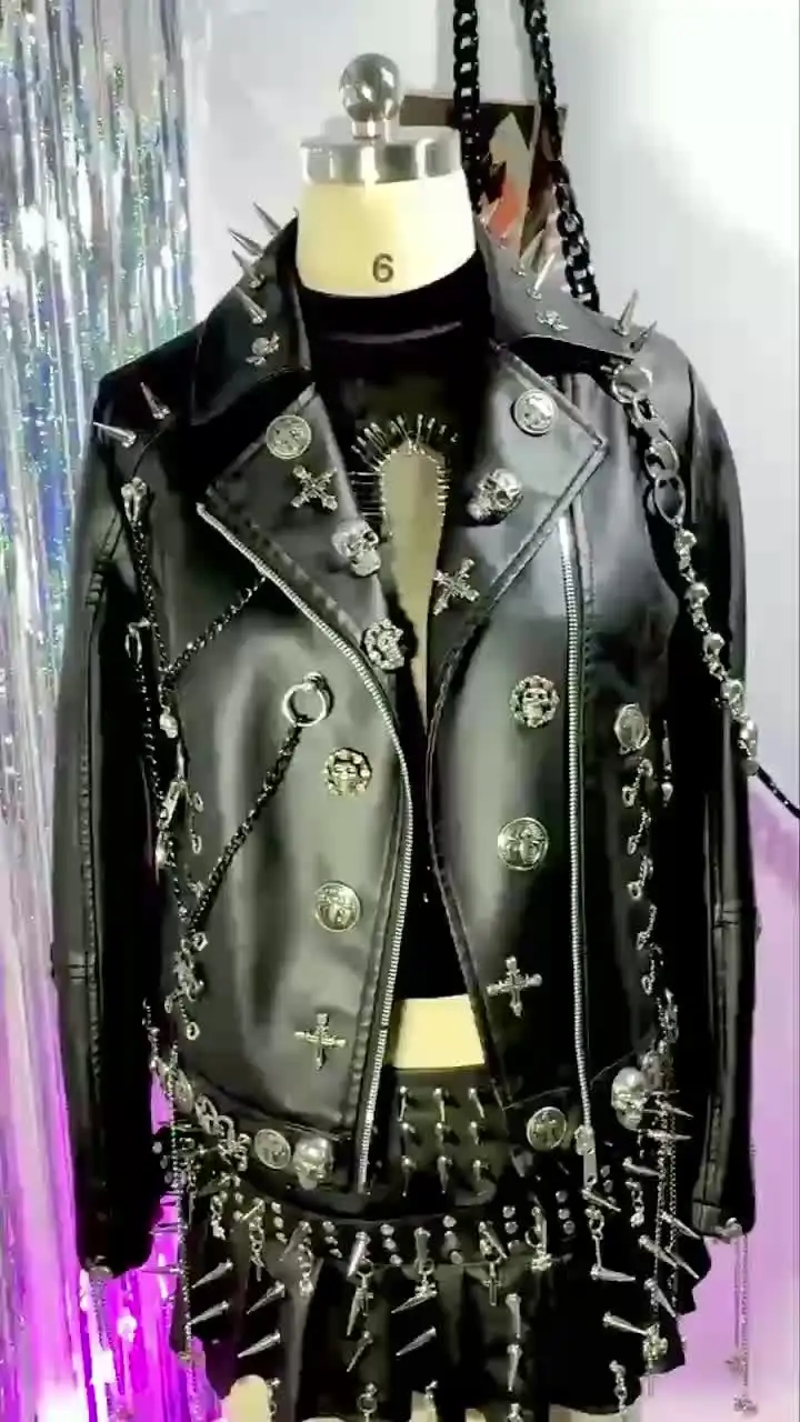 Black Punk Leather Jacket for Women