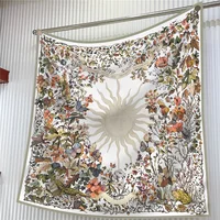 90cm Brand Square Scarf Women Fashion Floral Twill Silk Scarf Shawl Hijab Luxury Bandana Foulard Neckerchief Head Scarf For Lady - Image 4