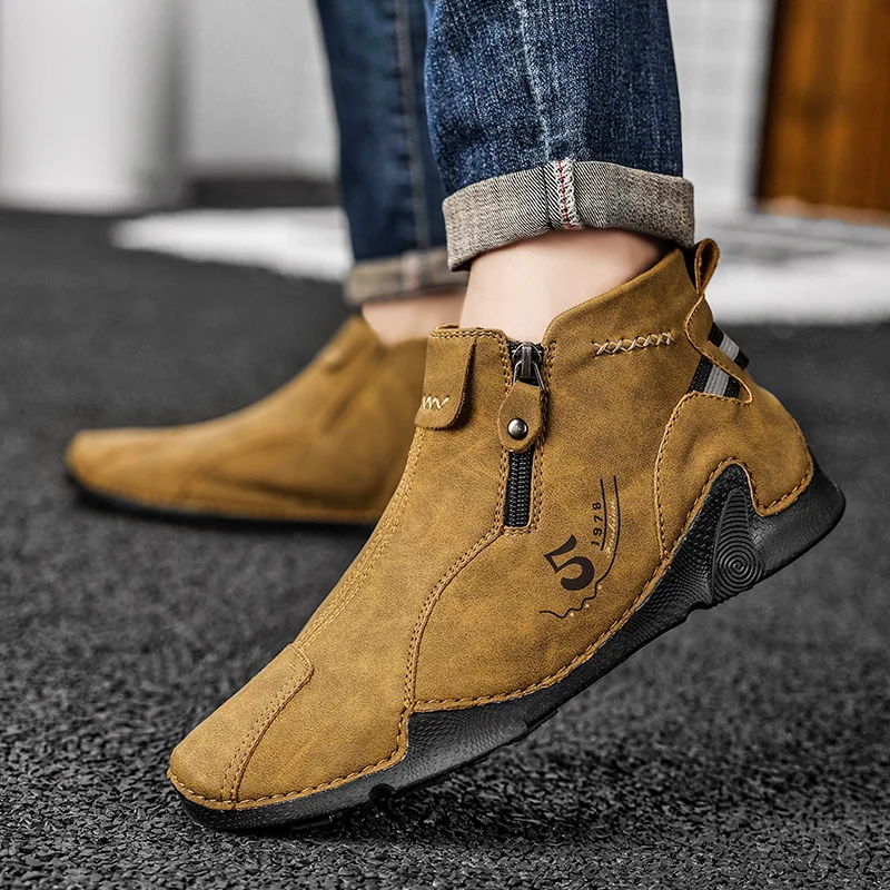 Men Chelsea Boots Winter Suede Ankle Boot British Style Leather Soft Sole Round Head Wedding men chelsea boots