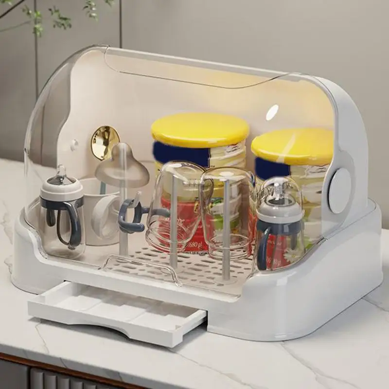 Baby Bottle Drying Rack with Removable Drip Tray Dustproof Bottle Storage Box with Lid Countertop Drying Rack for Toddler bottle drying rack baby bottle drying rack feeding bottle drying rack