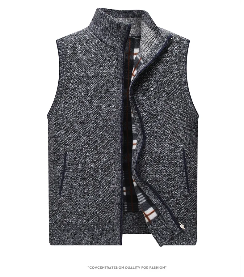 Shionfa Herren Cardigan Weste Stehkragen dicken ärmellosen Sweatshirt voller Reiß verschluss Roll kragen Jacken warme männliche Strickkleid ung – Detail 8