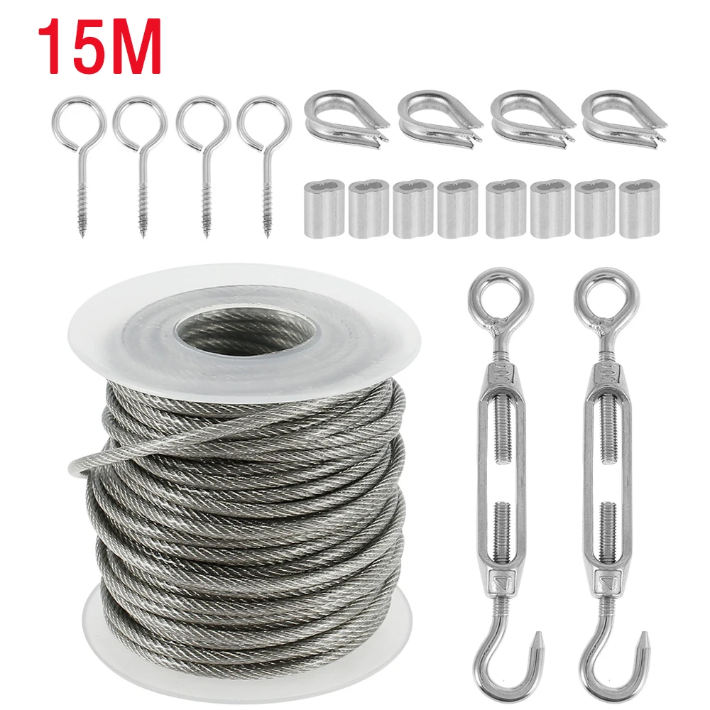 15M/30M Picture Wire Cable Railing Kit Garden Heavy Duty Screw Eye Screw Turnbuckle Wire Tensioner Strainer Coated Cable Rope stainless steel wire rope,stainless steel cable rope