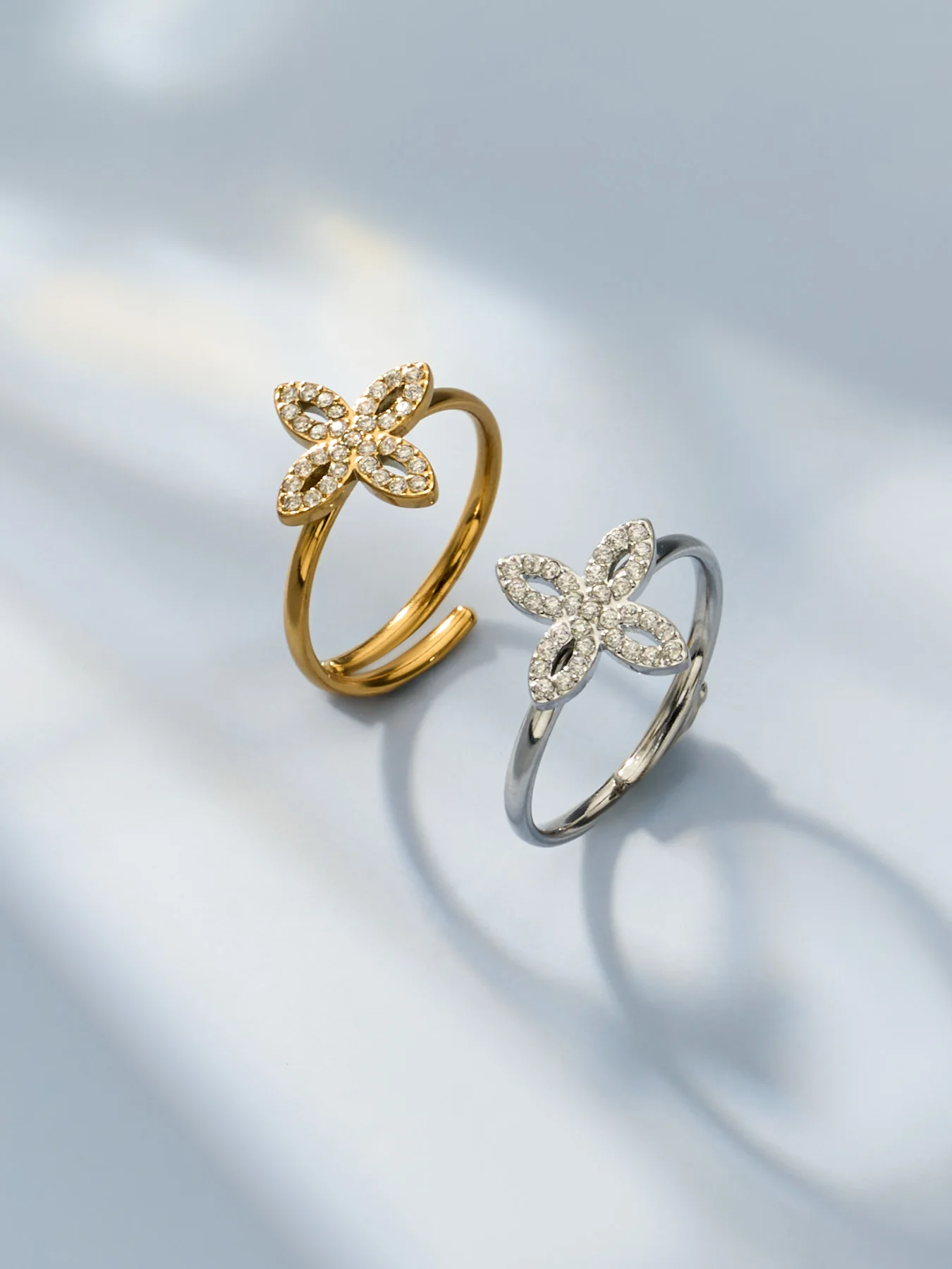 Luxuriöse glänzende Zirkonia-Damenringe aus Edelstahl, wasserdicht, goldfarben, für Frauen, Hochzeit, anlaufgeschützter Schmuck – Detail 8