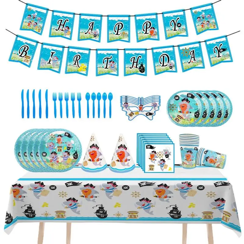 

Shark Party Supplies Baby-Shark Blue Party Supplies Decoration Ocean Theme Blue Pirate Shark Party Decoration Set For Birthday