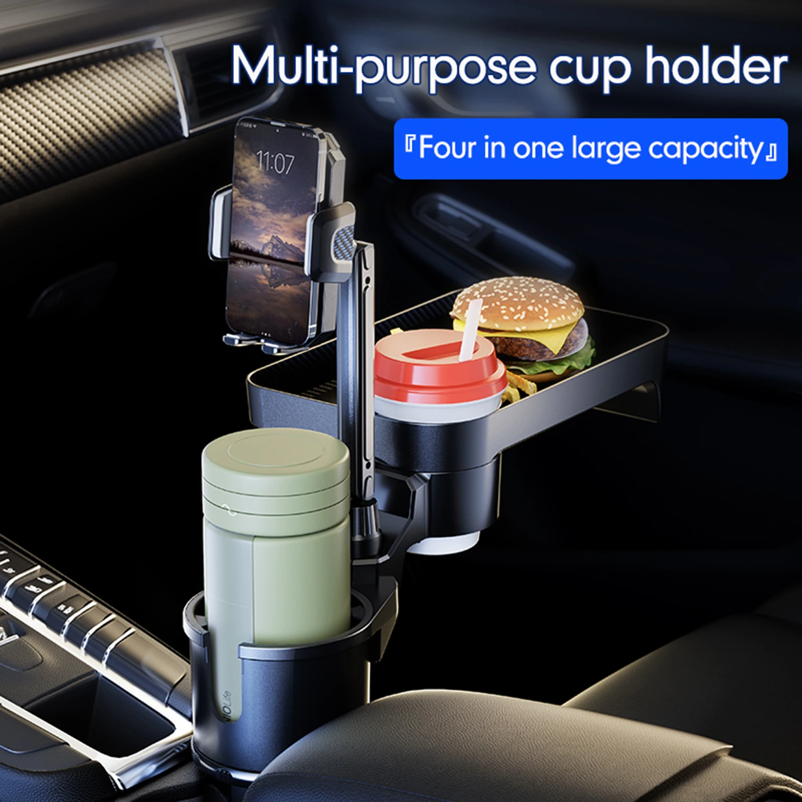S/L Size Car Cup Holder Multifunctional Cup Holder Expander with 360° Rotation Tray Mobile Phone Holder Adjustable Base Holder