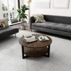 Round Coffee Table with Storage Shelf, Farmhouse Living Room Cocktail Black Metal Legs, Circular Solid Wood Center Tea Table 4