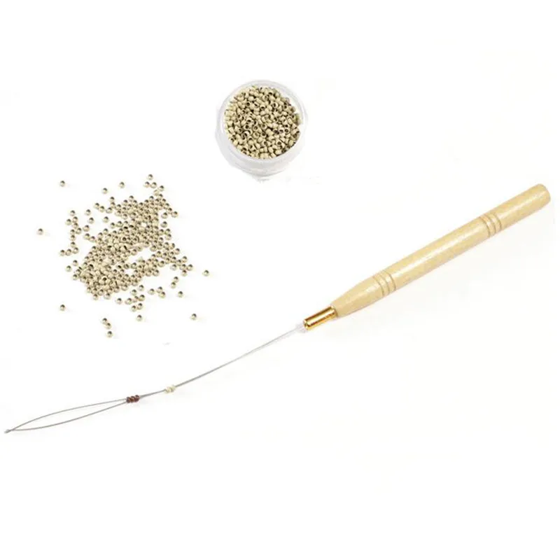 10/12Pcs Hair Extension Hook Pulling Tool Needle Threader Micro Rings Link Beads Loop Wooden Handle With Iron Wire hair extensions tool