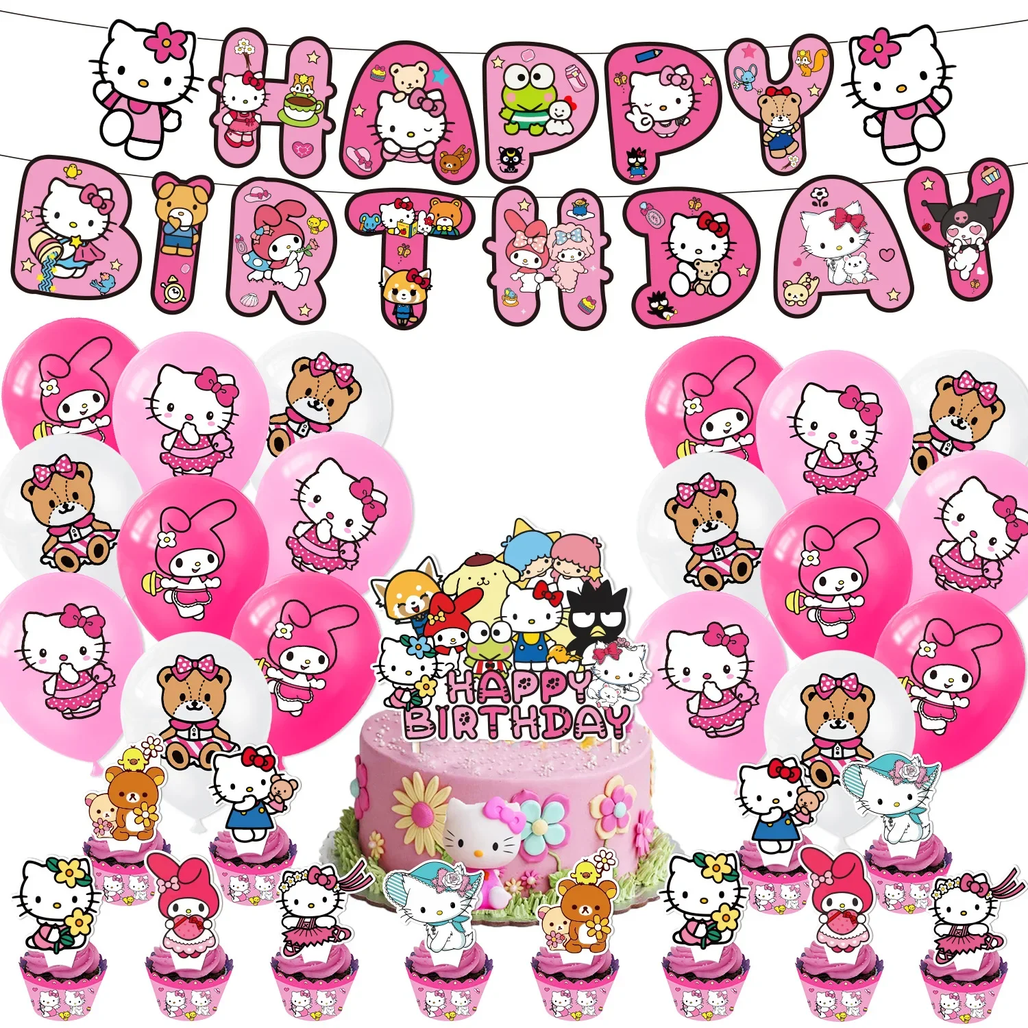 

1 Set Birthday Party Decorations, Sanrio Hello Kitty Theme Party Decor, Celebration Decor, Birthday Gift, Party Decor Supplies