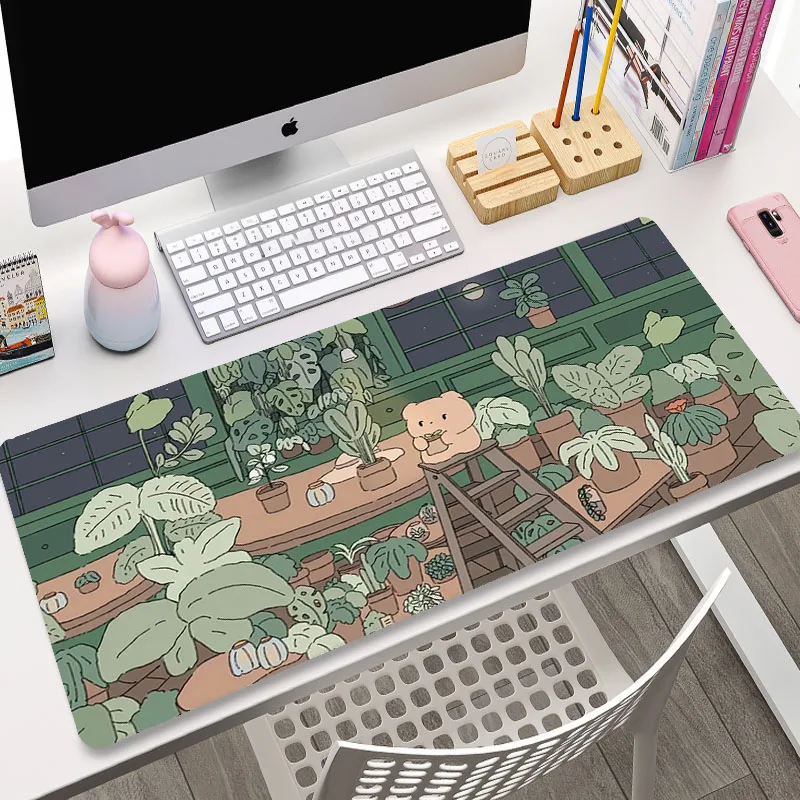 

Green Plant Large Gaming Mousepad XXL Gamer Mouse Pad Size For Office Long Table Mat Kawaii Desk For Teen Girls For Bedroom