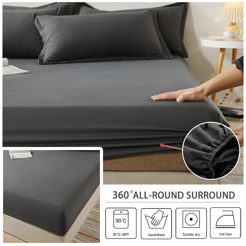Cotton Fitted Sheet With Elastic Bands Non Slip Adjustable Mattress Covers For Single Double King Queen Bed Cover 140/160/200CM 4