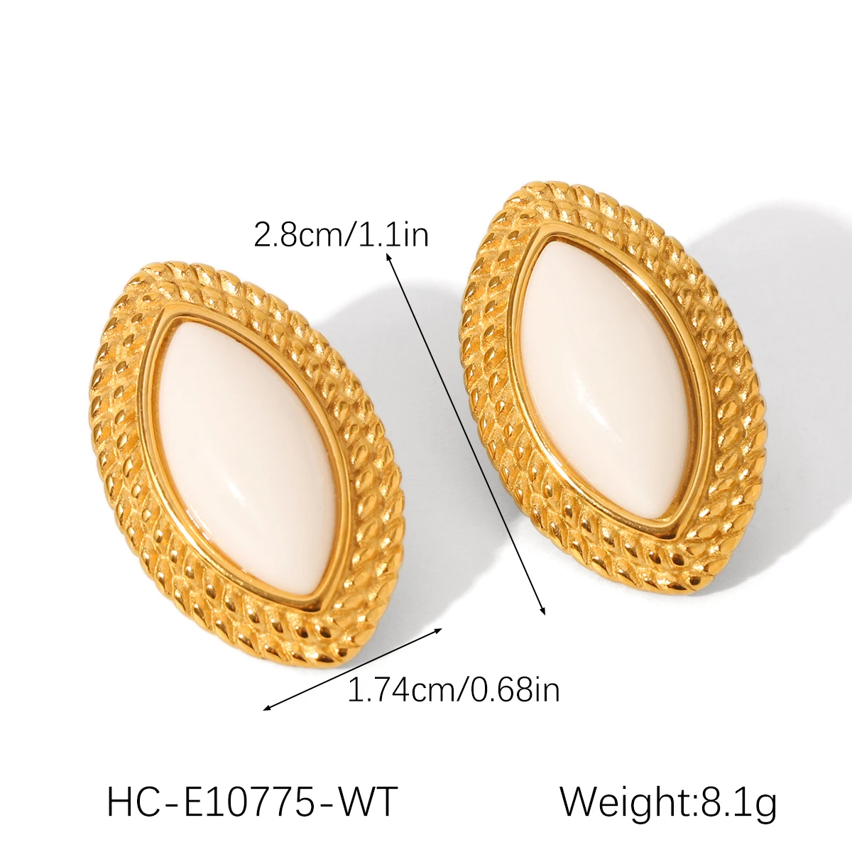 Huangchao 18 Karat vergoldetes, modisches, geometrisches, minimalistisches rotes Achat-Ohrring-Edelstahl-Schmuckset, Geschenke für Frauen – Detail 5