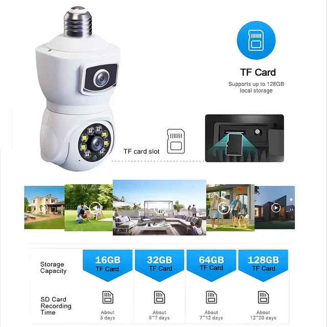 4K 8MP E27 Bulb WiFi Camera Dual Lens Dual Screen IP Camera Auto Tracking Two Way Audio Night Vision Outdoor Security Camcorder 6