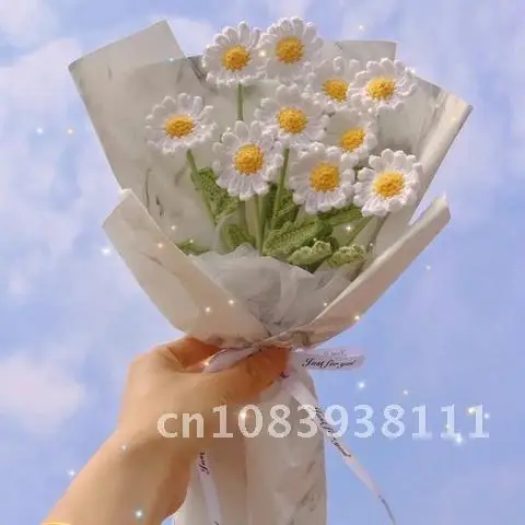 

Homemade Crochet Finished Hand-Knitted Flower Bouquet Sunflower Rose Tulip Valentine's Mother's Teacher's Day Gift