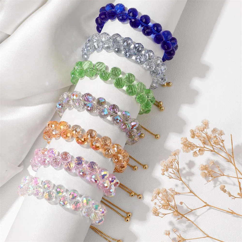 CASSIECA Bracciale In Pietre Naturali 5mm - Cristallo Di Boemia Con Perline Dorate, Regolabile, Regalo In Confezione