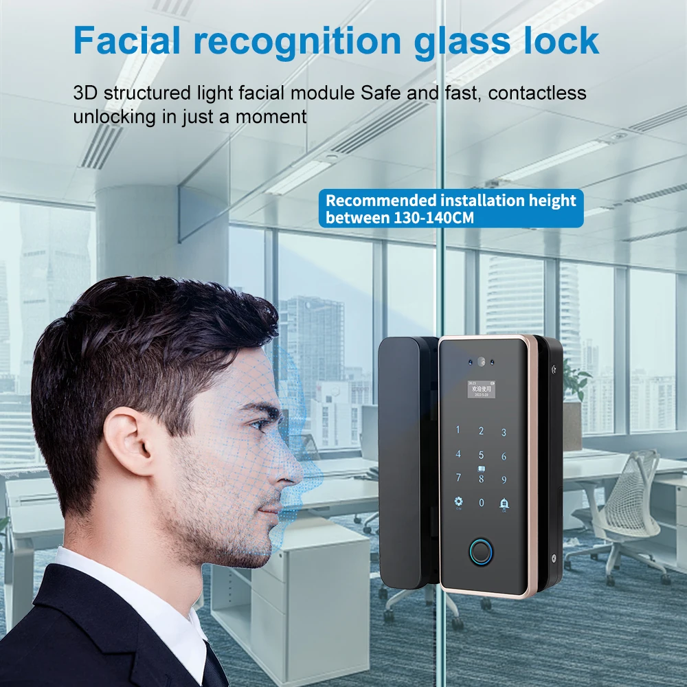 Tuya WIF 3D Fingerprint & Facial Recognition Smart Digital Glass Door Lock Camera Face,Fingerprint,RFID Card,Password,APP Unlock