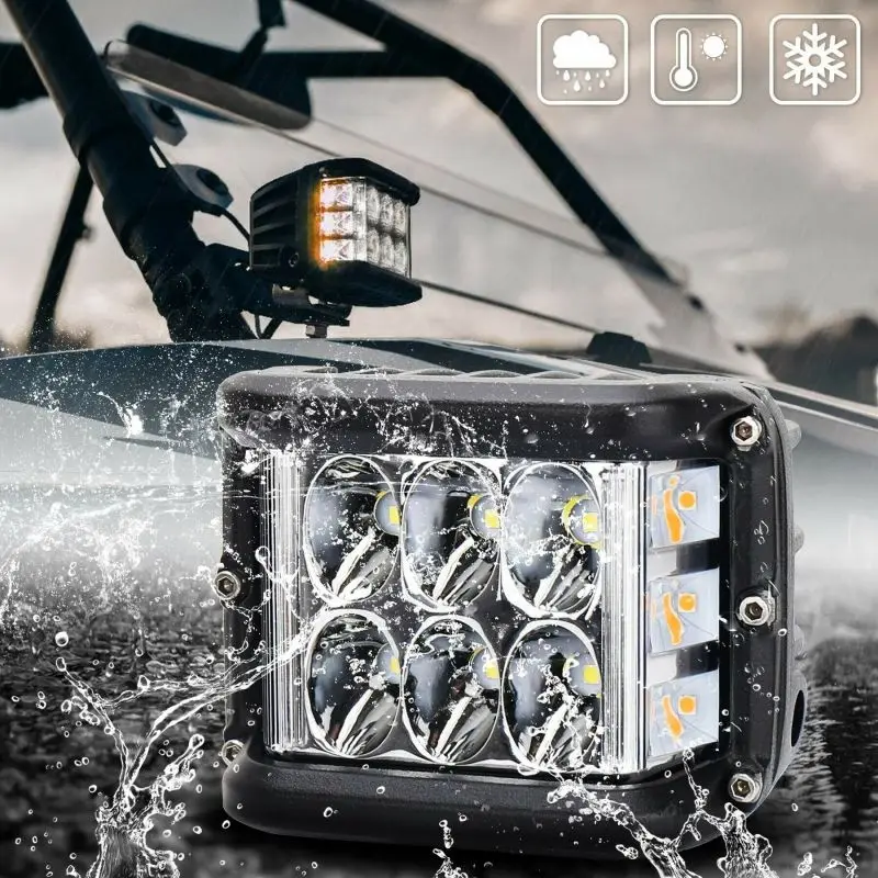 3.75'' Dual Side Shooter Dual Color Strobe Cree Pods for Truck ATV Boat  3-Sided 36W Car Work Lights LED Front Spotlights Lights