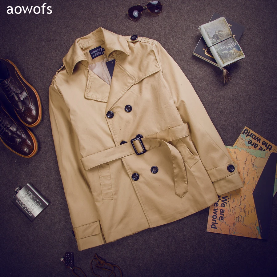 Fashion 2022 Aowofs Men Casual Double-breasted Trench Overcoat Long Cotton Quality Jacket Gentleman Windbreaker With Belt Trench 9mm filter for rosewood pipe cut tobacco retro gentleman bent type handmade smoking pipe with accessory father s gift