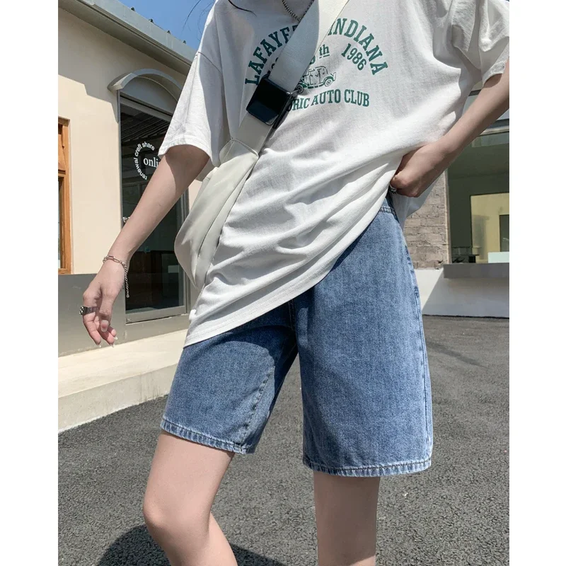 Wide High Waisted Black Shorts Jeans Women Y2k Summer Female