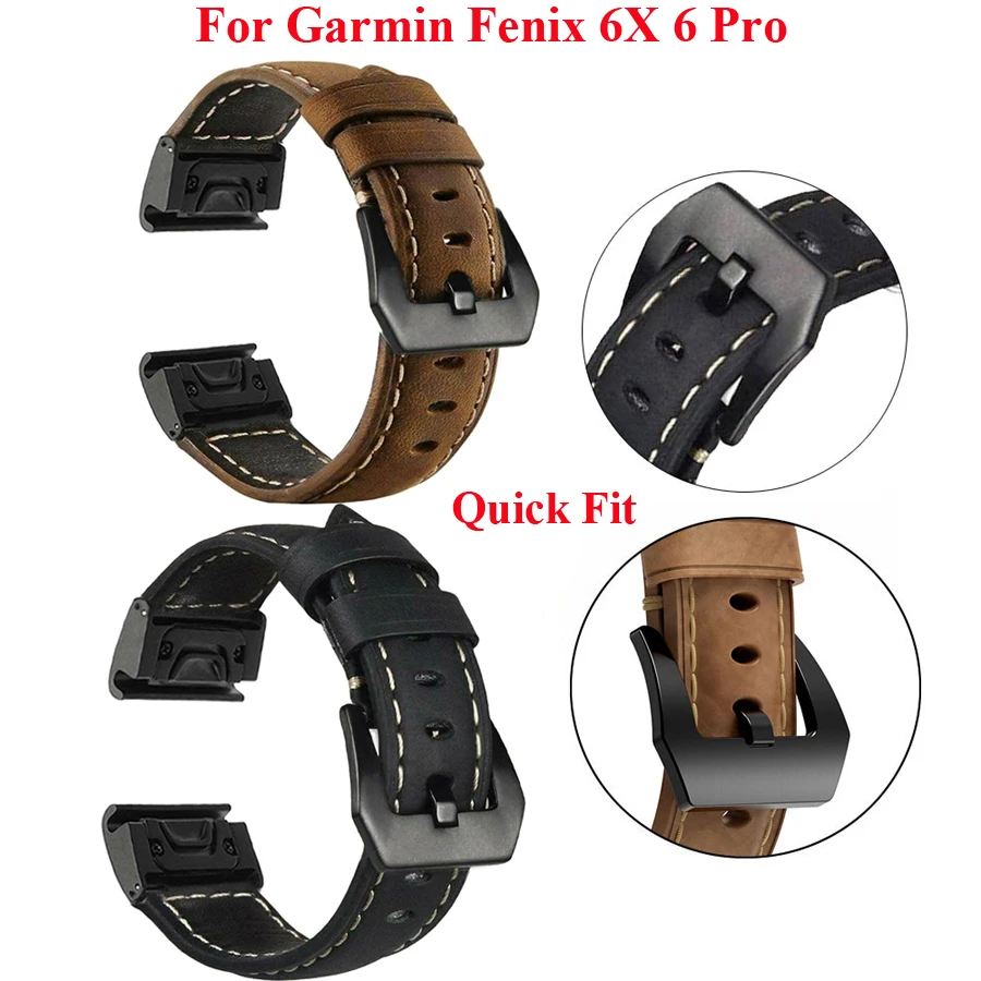 

22 26mm Genuine Leather Quick Fit Watch Band Strap For Garmin Fenix 6X 5X 3 3HR Watch Easyfit Wristband For Garmin Fenix 6 5