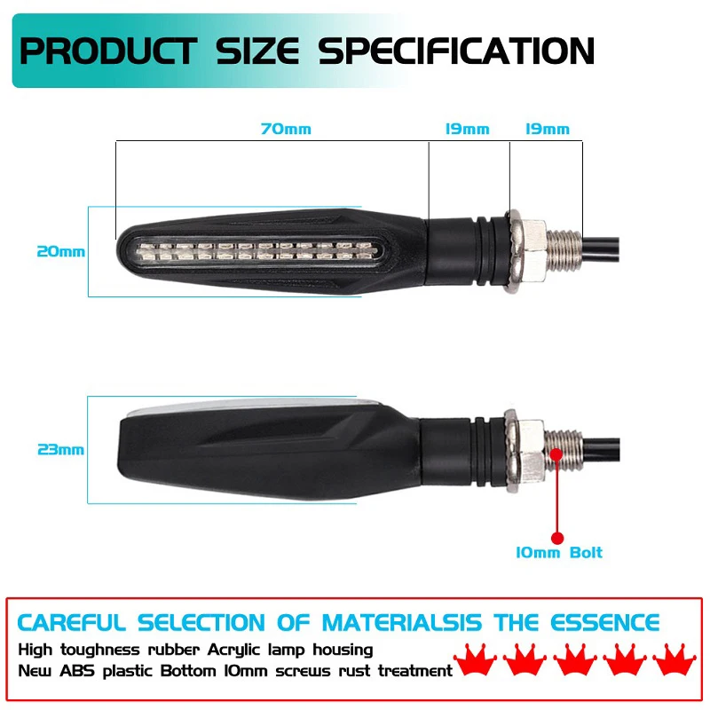 Motorcycle Turn Signal Lights 2PCS Motorcycle Turn Signal Indicator Flashing Light Blinker E11 Mark Built Relay 335SMD Universal M10 Bolt