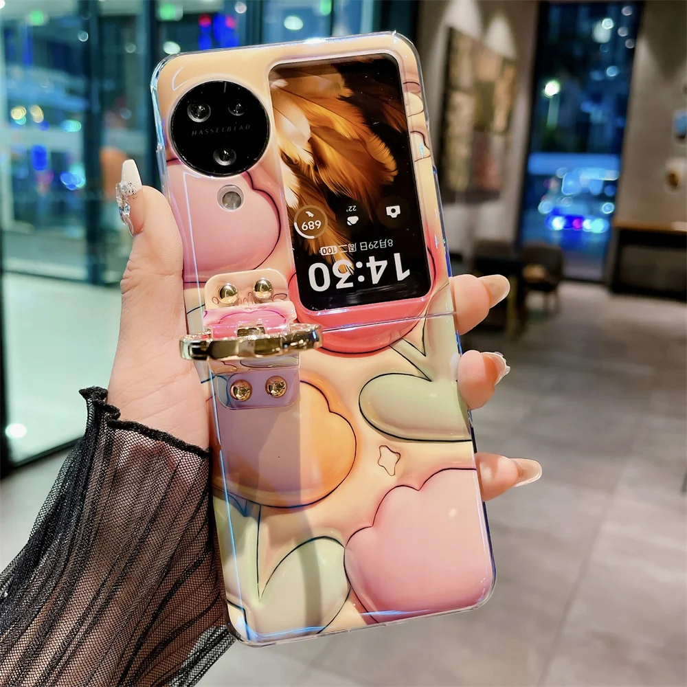 Ring Blue-ray 3D Flower Phone Case For OPPO Find N2 N3 Flip PC Protective Shell Cover