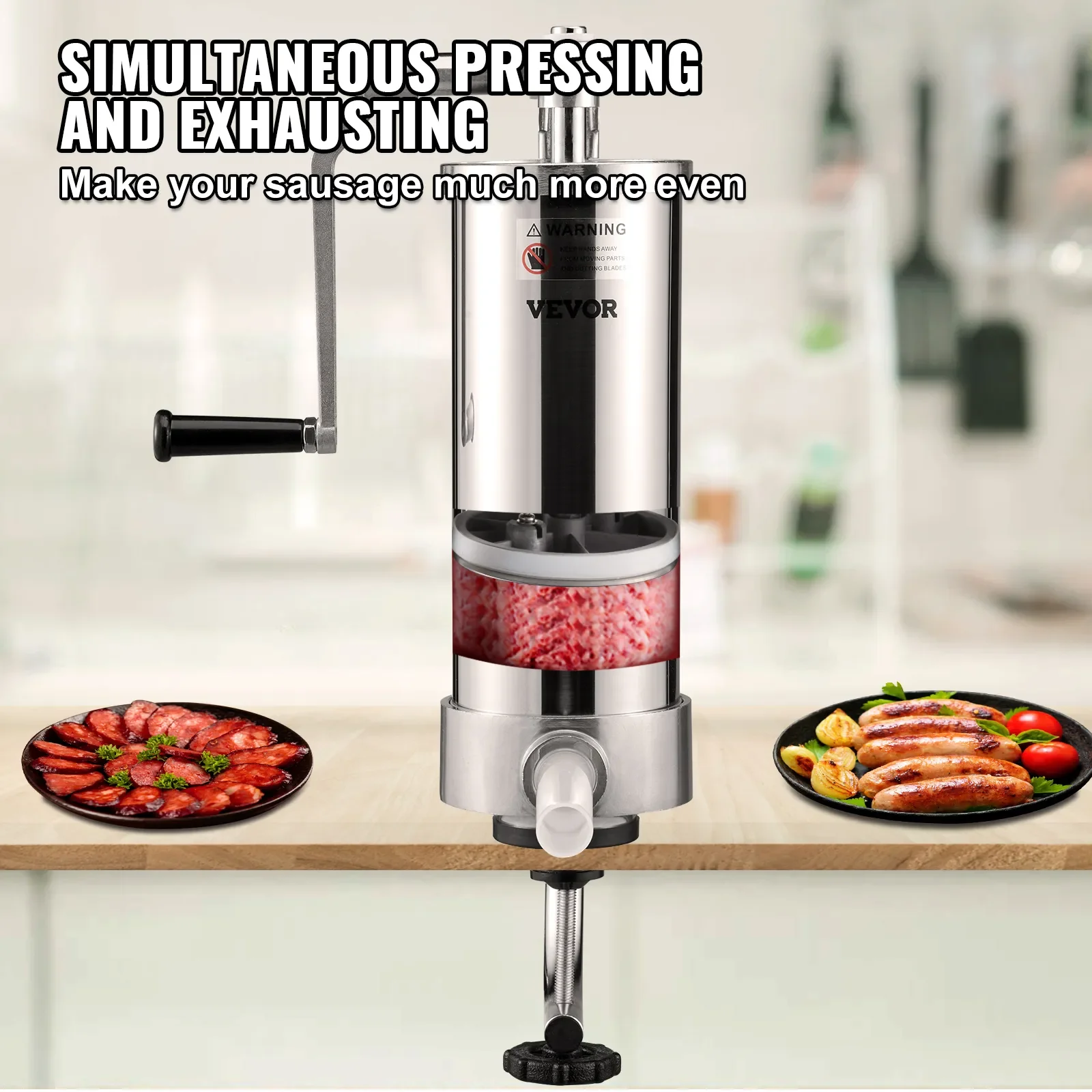VEVOR Manual Sausage Stuffer Filler Maker Meat Filling Machine 3 Stuffing Tubes Vertical Kitchen Appliance Home Commercial sausage stuffer