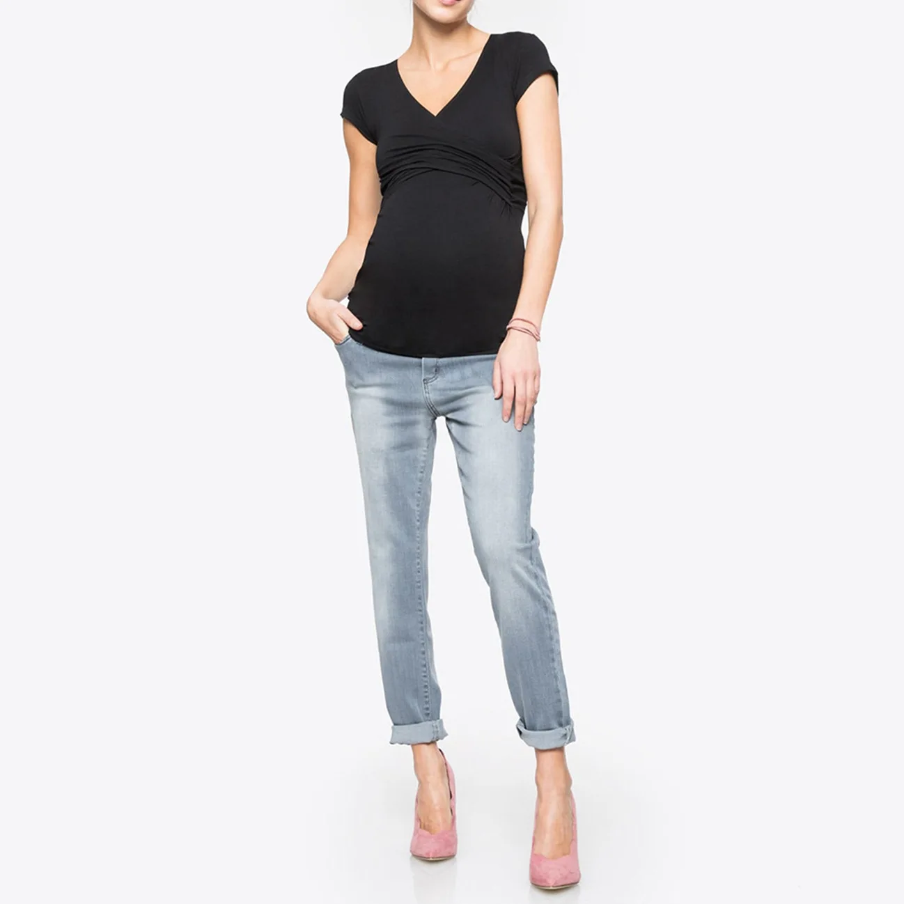 New Maternity Clothes Womens Sleeveless Crew Neck Solid Color Asymmetrical Flap Nursed Tops Casual T Shirt For Breastfeeding 3