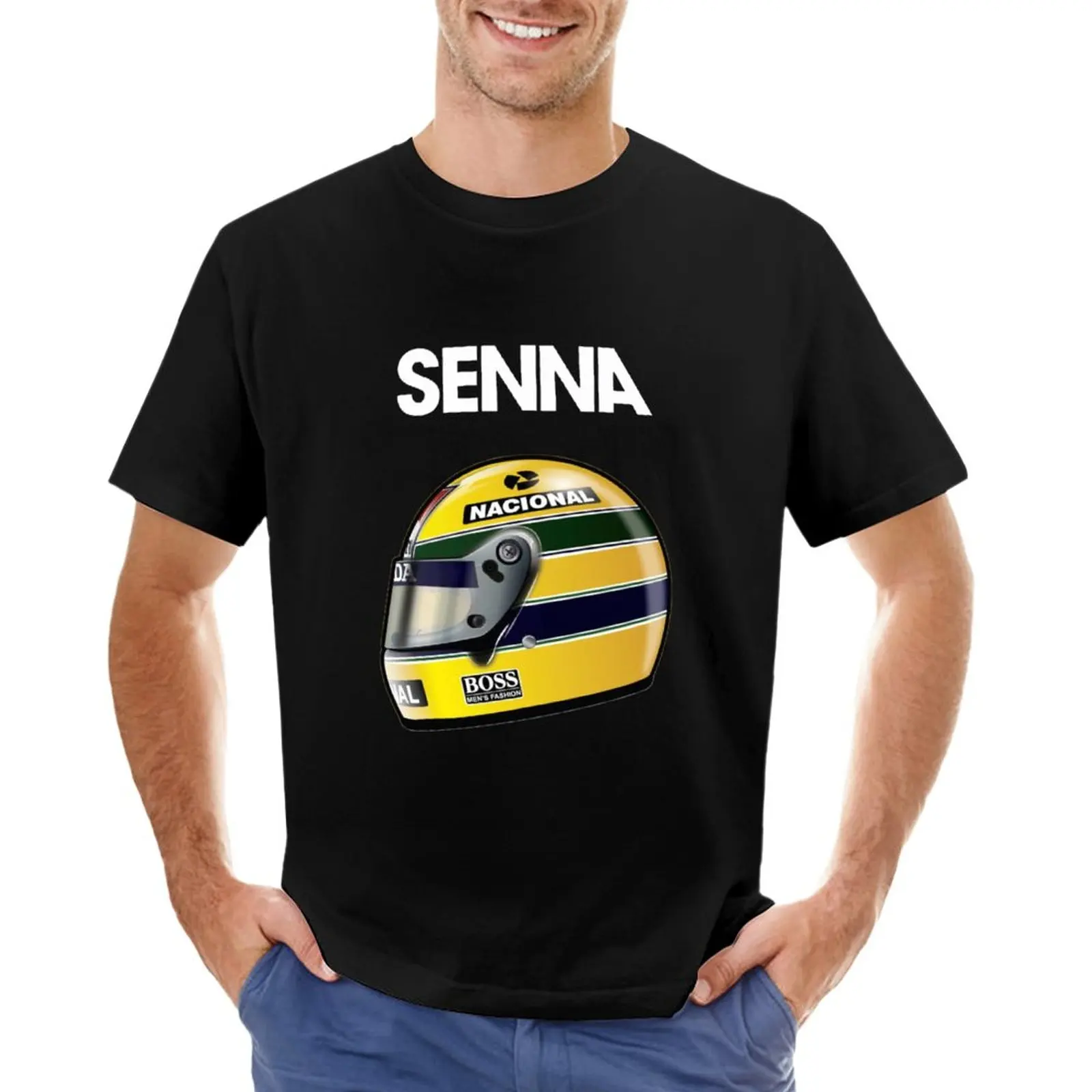 Ayrton Senna Helmet Classic T-Shirt Blanks Manica Corta Tee Men Clothes