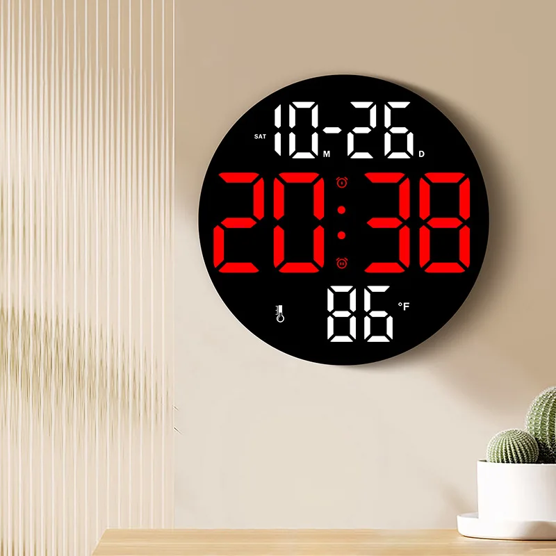 Wall Clock Digital Wall Clock LED Large Digital Wall Clock Remote Control Temperature Date Week Display Two Clocks Timing Clock Bedroom Home Decor
