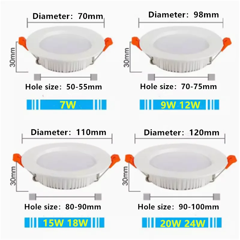 3CM Ultra-thin Recessed LED Downlight 7W9W12W15W18W20W24W SMD2835 Chip CRI 95 Dimmable Ceiling Lamp Spot Lights led ceiling light led downlight led spotlight For Home Use